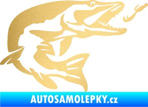 Samolepka Štika 005 pravá s návnadou zlatá metalíza