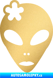 Samolepka UFO 009 slečna s kytičkou levá zlatá metalíza