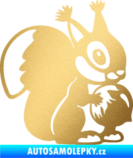 Samolepka Veverka 003 pravá s oříškem zlatá metalíza