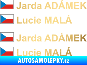 Samolepka Vlajka ČR se jménem zlatá metalíza