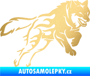 Samolepka Vlk 002 pravá zlatá metalíza