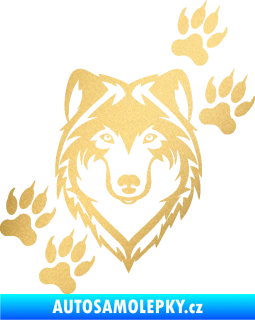 Samolepka Vlk 023 pravá zlatá metalíza