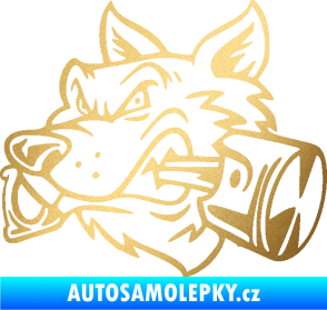 Samolepka Vlk 032 levá moto s pístem zlatá metalíza