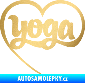 Samolepka Yoga nápis v srdíčku zlatá metalíza
