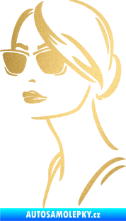 Samolepka Žena tvář 003 levá s brýlemi zlatá metalíza