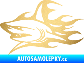 Samolepka Žralok 017 levá s plameny zlatá metalíza