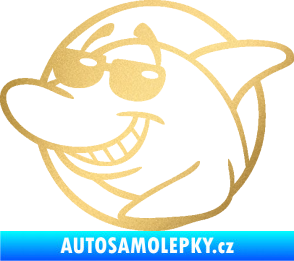 Samolepka Žralok 018 levá cool s brýlemi zlatá metalíza