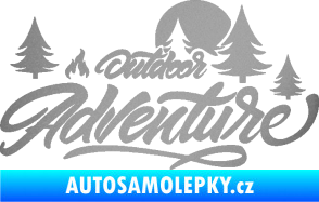 Samolepka Adventure outdoor nápis les,hory a táborák stříbrná metalíza
