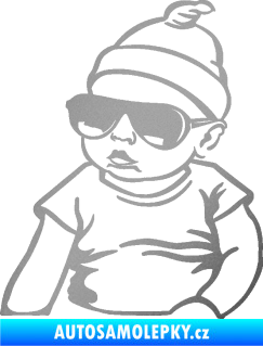 Samolepka Baby on board 003 levá miminko s brýlemi stříbrná metalíza