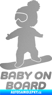 Samolepka Baby on board 009 levá snowboard stříbrná metalíza