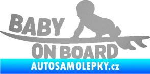 Samolepka Baby on board 010 levá surfing stříbrná metalíza