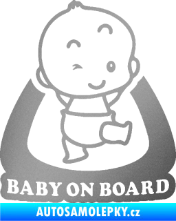 Samolepka Baby on board 011 pravá s nápisem stříbrná metalíza