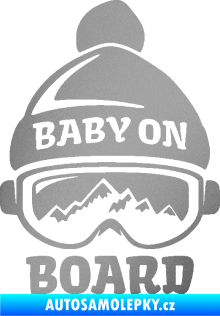 Samolepka Baby on board 012 levá na horách stříbrná metalíza