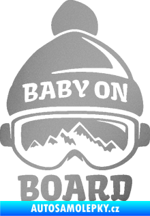 Samolepka Baby on board 012 pravá na horách stříbrná metalíza