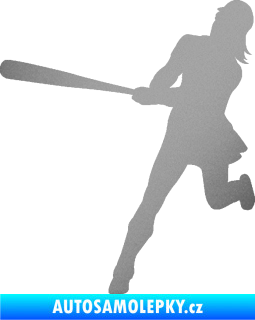 Samolepka Baseball 020 levá hráčka stříbrná metalíza