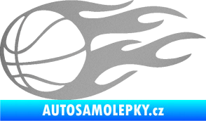 Samolepka Basketbalový míč 003 levá v plamenech  stříbrná metalíza