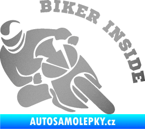 Samolepka Biker inside 002 levá motorkář stříbrná metalíza