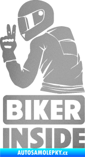 Samolepka Biker inside 003 levá motorkář stříbrná metalíza