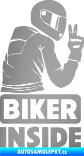 Samolepka Biker inside 003 pravá motorkář stříbrná metalíza