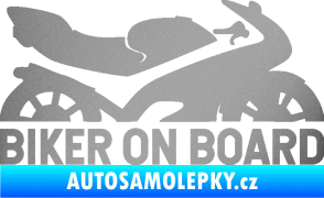 Samolepka Biker on board pravá motorka stříbrná metalíza