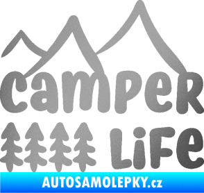 Samolepka Camper life 001 horská turistika stříbrná metalíza
