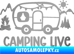 Samolepka Camping live 001 levá cestování v karavanu stříbrná metalíza