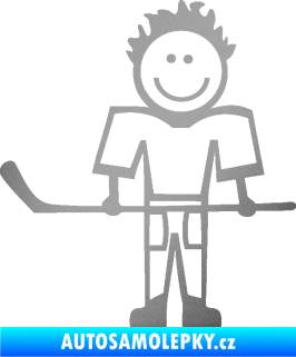 Samolepka Cartoon family kluk 002 levá hokejista stříbrná metalíza