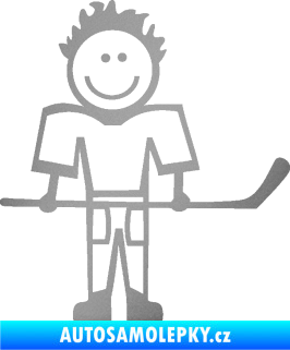 Samolepka Cartoon family kluk 002 pravá hokejista stříbrná metalíza