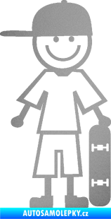 Samolepka Cartoon family kluk 003 pravá skateboardista stříbrná metalíza