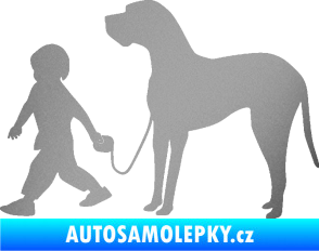 Samolepka Chlapec venčí psa levá stříbrná metalíza