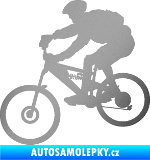 Samolepka Cyklista 009 levá horské kolo stříbrná metalíza