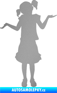 Samolepka Děti silueta 001 levá holčička krčí rameny stříbrná metalíza