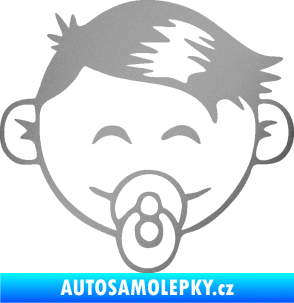 Samolepka Dítě v autě 049 pravá kluk s dudlíkem stříbrná metalíza