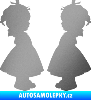 Samolepka Dítě v autě 072 dvě holčičky sourozenci stříbrná metalíza