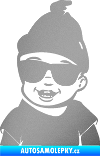 Samolepka Dítě v autě 081 levá chlapeček v brýlích stříbrná metalíza