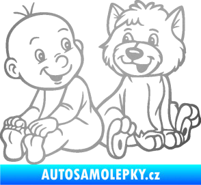 Samolepka Dítě v autě 087 levá chlapeček s pejskem stříbrná metalíza