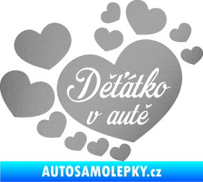 Samolepka Dítě v autě 092 nápis děťátko v autě se srdíčky stříbrná metalíza