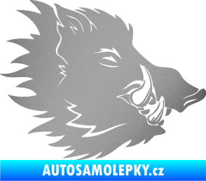 Samolepka Divoké prase 001 pravá kanec hlava stříbrná metalíza