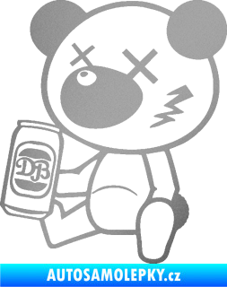 Samolepka Drunk bear 001 levá medvěd s plechovkou stříbrná metalíza