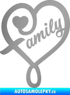 Samolepka Family 001 nápis se srdíčkem stříbrná metalíza