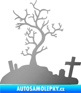 Samolepka Halloween 019 levá hřbitov stříbrná metalíza