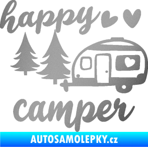 Samolepka Happy camper levá cestování stříbrná metalíza