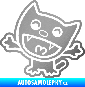 Samolepka Happy cat 002 levá šťastná kočka stříbrná metalíza