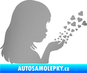 Samolepka Holčička se srdíčky pravá stříbrná metalíza