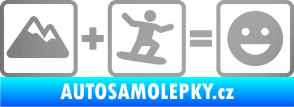 Samolepka Hory + snowboard = veselý smajlík stříbrná metalíza