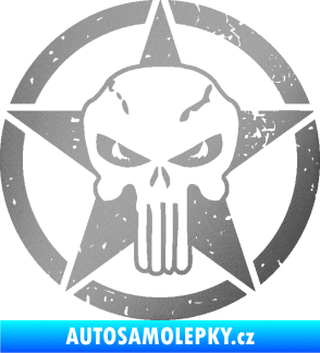 Samolepka Hvězda army 011 levá s lebkou stříbrná metalíza