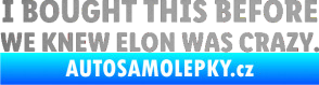 Samolepka I Bought This Before We Knew Elon Was Crazy  stříbrná metalíza