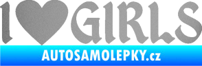 Samolepka I love girls nápis se srdcem stříbrná metalíza