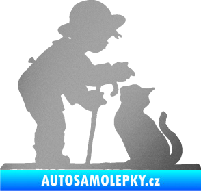 Samolepka Interiér 002 levá dítě s kočičkou stříbrná metalíza