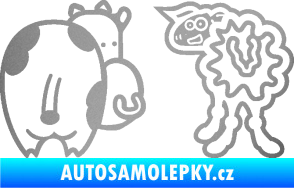 Samolepka JDM kravička a ovečka 001 levá stříbrná metalíza